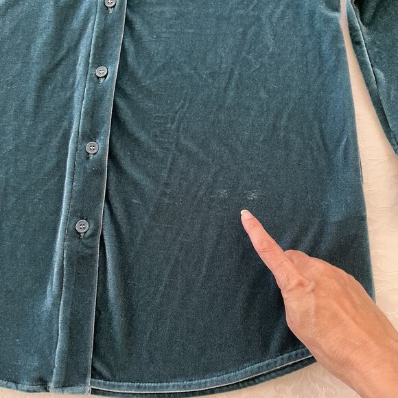Soft Surroundings Womens Velvet Button Front Top XS Teal Green Stretch Colorful - Picture 9 of 11